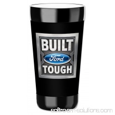 Mugzie 16-Ounce Tumbler Drink Cup with Removable Insulated Wetsuit Cover - Ford Built Tough Logo (black)